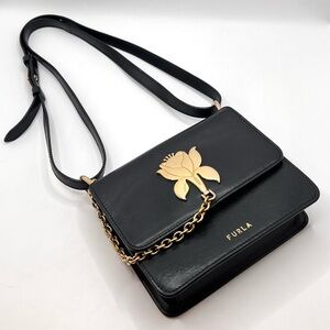 Authentic FURLA Black Leather 2 Way Crossbody Shoulder Bag Purse W/ Dust Bag